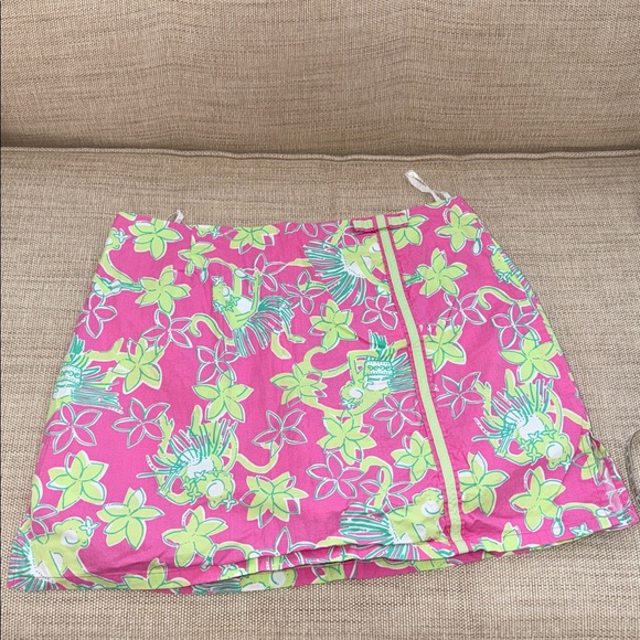 Vintage Lilly Pulitzer cotton skort pink/green Hula Monkey or Ukulele print. - Picture 2 of 8
